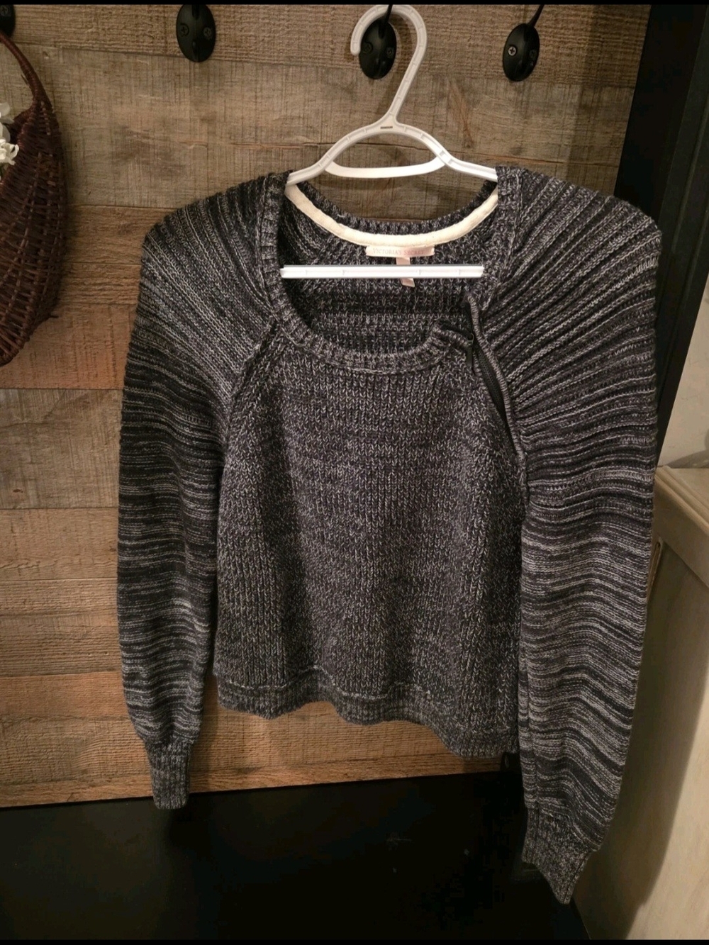 Victoria's Secret Marled Gray Moto Sweater Small, biker,